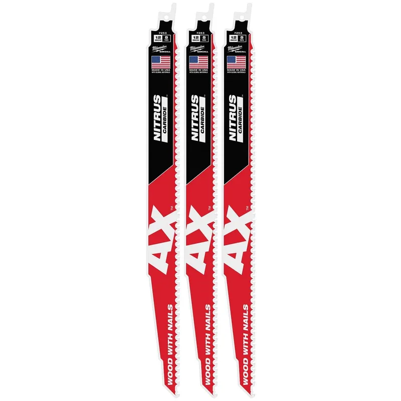 Milwaukee 12" 5 TPI NITRUS Carbide SAWZALL Blade for Wood with Nails (3 Pack)