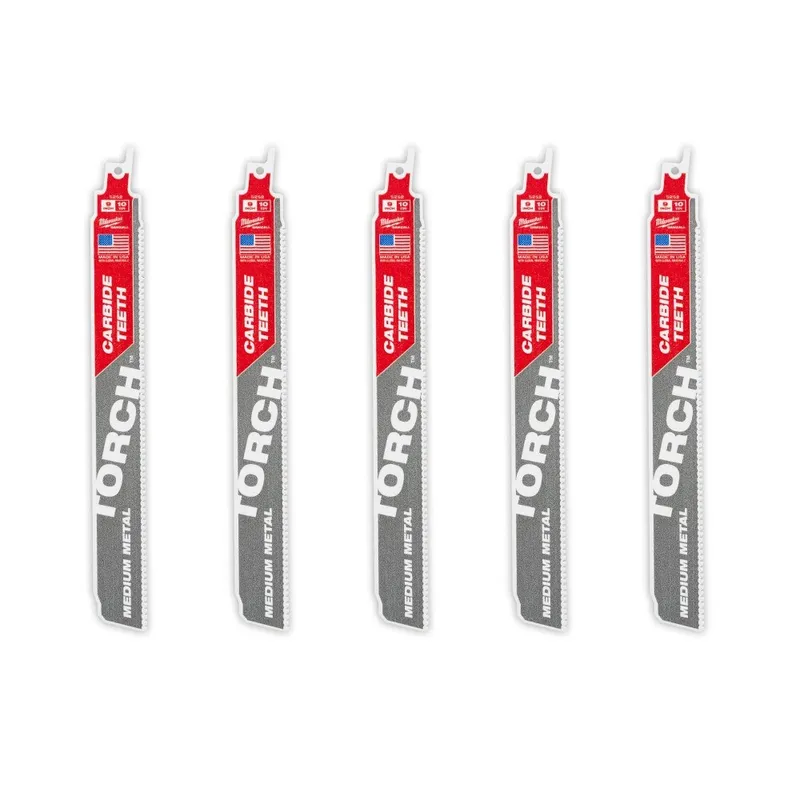 Milwaukee 9" Reciprocating Saw Blade 10TPI The TORCH with Carbide Teeth for Medium Metal 5PK