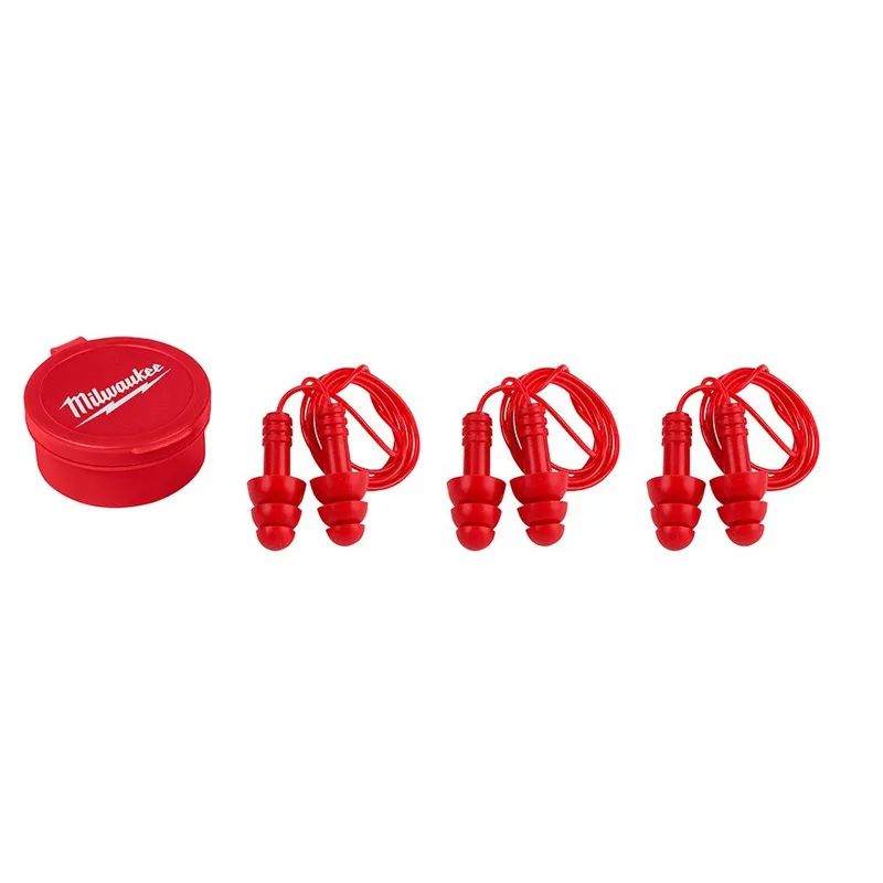 Milwaukee Reusable Corded Ear Plugs, NRR 26dB, 3 Pack