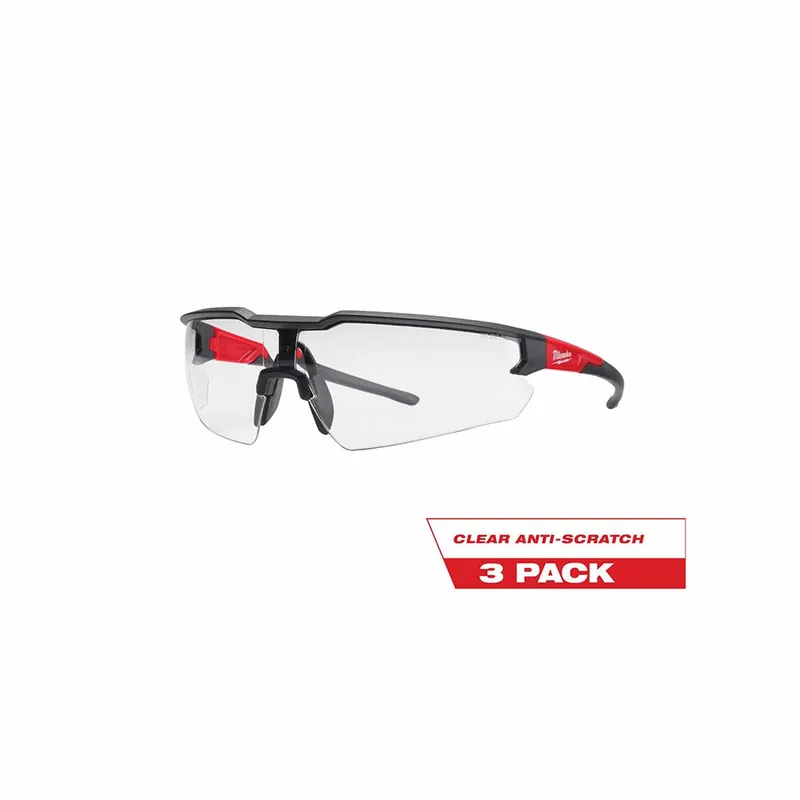 Milwaukee 3PK Safety Glasses - Clear Anti-Scratch Lenses