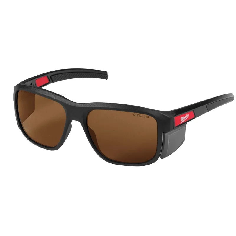 Milwaukee Full Frame Safety Glasses with Removable Side Shields Brown Anti-Scratch Lenses
