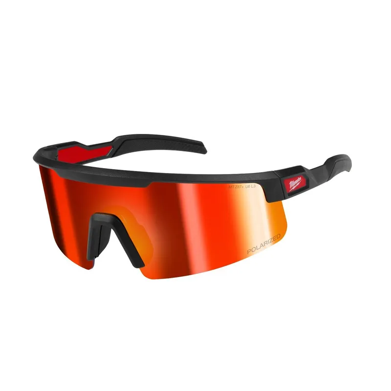 Milwaukee Polarized Wrap Around Safety Glasses with Red Mirrored Dual Coat Lenses