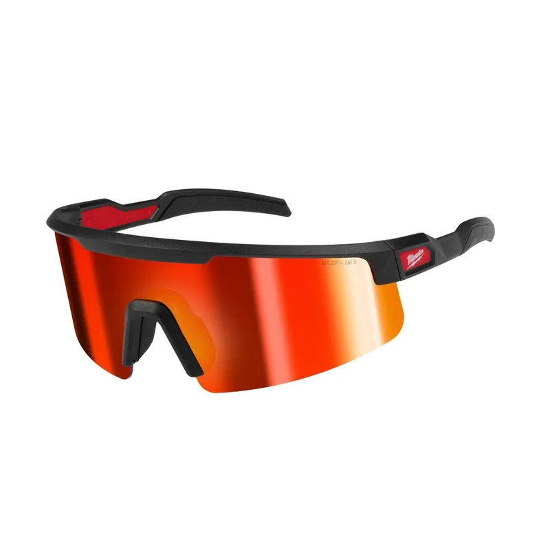 Milwaukee Wrap Around Safety Glasses with Red Mirrored Anti-Scratch Lenses for All-Day Wear