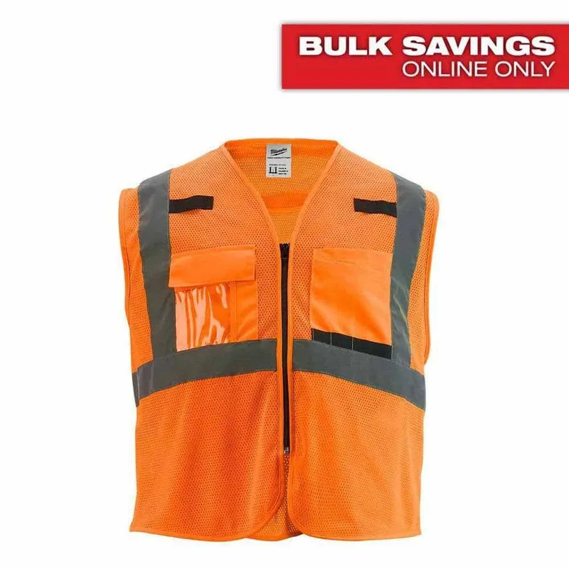 Milwaukee Class 2 High Visibility Orange Mesh Safety Vest S/M with Moisture-Wicking, Anti-Microbial Fabric (1 Each)