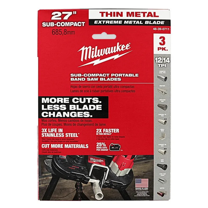 Milwaukee 27 in. 12/14 TPI Sub-Compact Extreme Thin Metal Band Saw Blades (3 Pack)