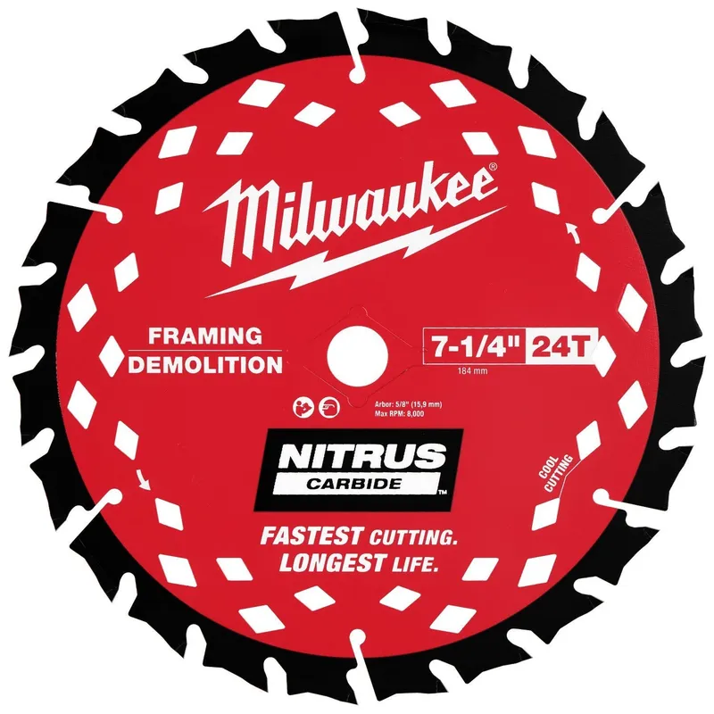 Milwaukee 7-1/4" 24T NITRUS Carbide Framing & Demolition Circular Saw Blade