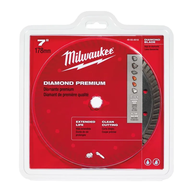 Milwaukee 7" Premium Continuous Turbo Diamond Saw Blade, 5/8"-7/8" Arb. Concrete, Brick, Block, Asphalt