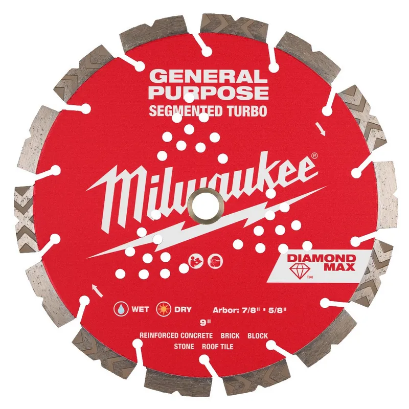 Milwaukee 9" DIAMOND MAX Segmented Turbo, General Purpose Diamond Blade