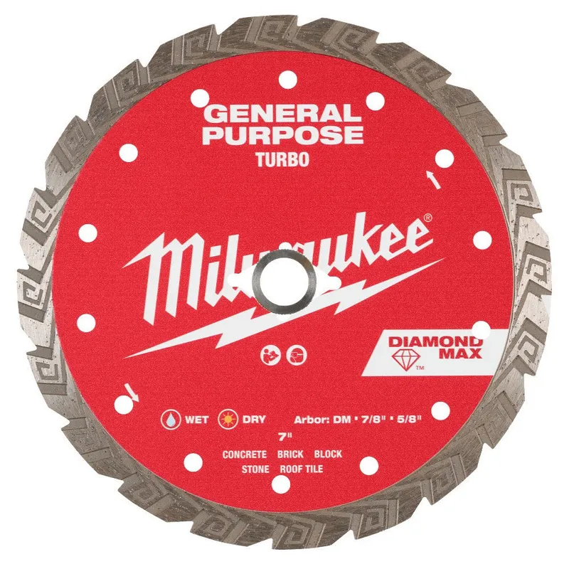 Milwaukee 7" DIAMOND MAX Turbo, General Purpose Diamond Blade