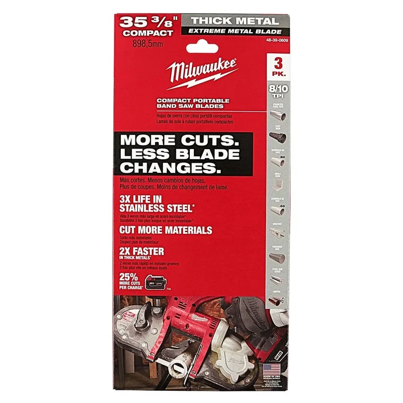 Milwaukee 35-3/8" 8-10 TPI Extreme Thick Metal Compact Bandsaw Blades 3 Pack