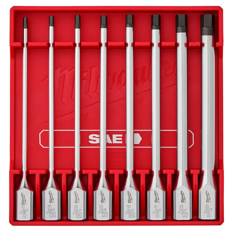 Milwaukee 3/8 in. Drive SAE Long Hex Bit Socket Set with FOUR FLAT Sides, 6 in. Long Reach (8 Piece)