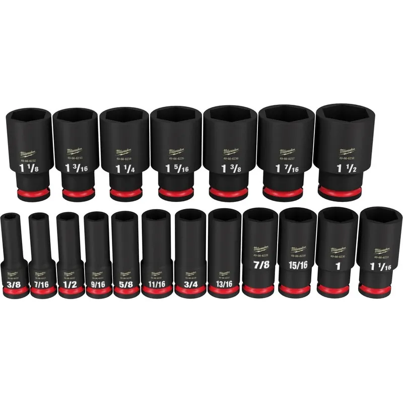 Milwaukee 19PCSHOCKWAVE Impact Duty 1/2" Drive SAE Deep 6 Point Socket Set