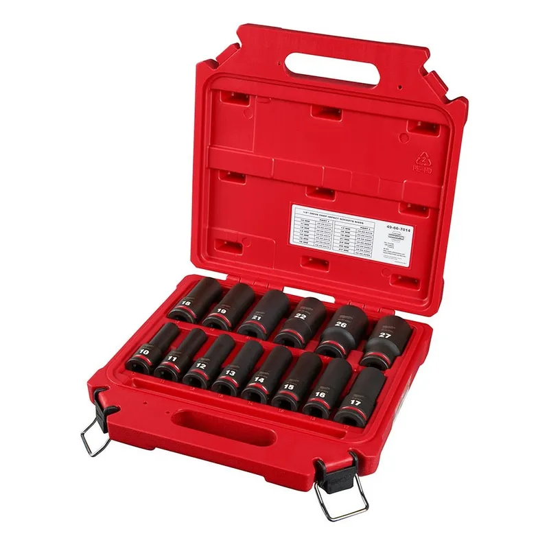 Milwaukee 14PC SHOCKWAVE Impact Duty 1/2" Drive Metric Deep 6 Point Socket Set - 10mm-27mm