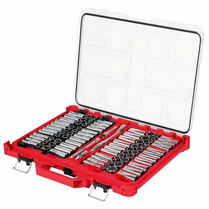 Milwaukee 98pc 3/8" 6-Pt & 12-Pt Metric & SAE Ratchet & Socket Set w PACKOUT Organizer