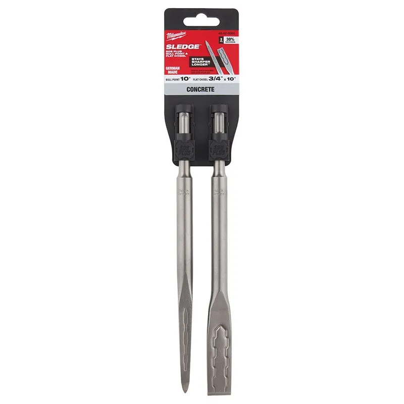 Milwaukee SDS-PLUS SLEDGE Bull Point & Flat Chisel, 2 Pack