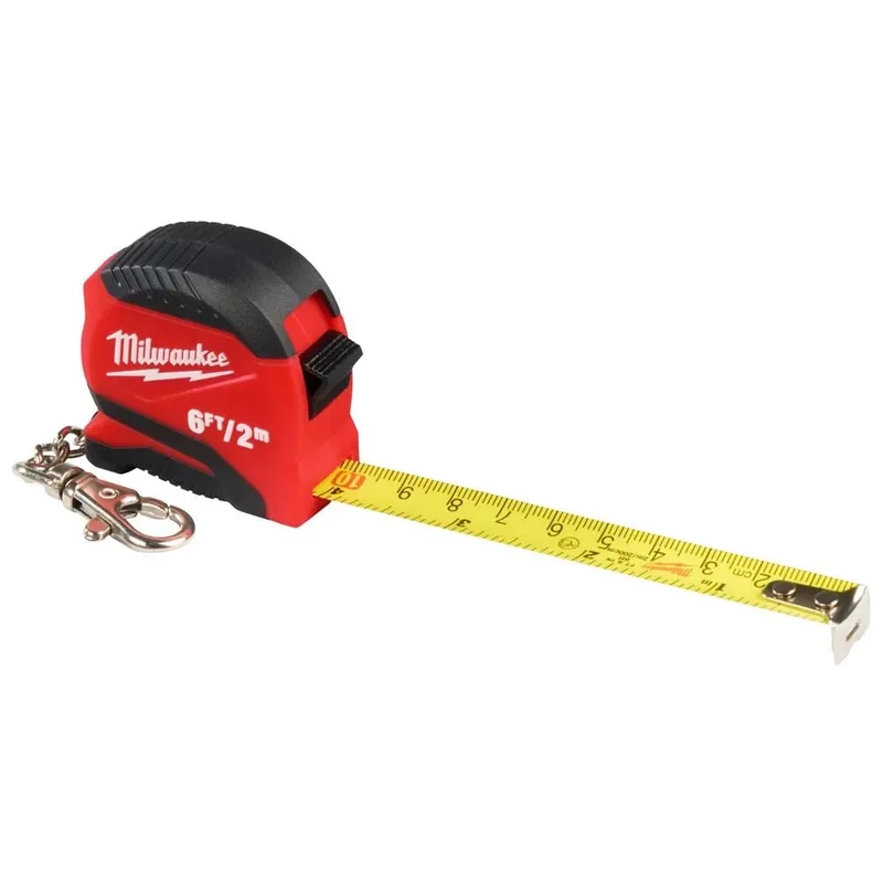 Milwaukee Keychain Tape Measure, Dual-Scale 6 ft/2 m Compact Pocket Measure
