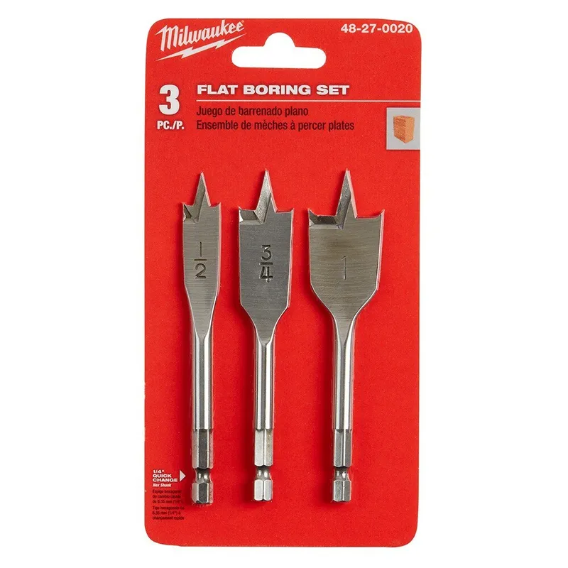 Milwaukee 3 Piece Stubby Flat Boring Set