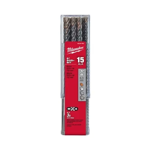 Milwaukee 1/4" X 4" X 6" SDS Plus MX4 4 Cutter Carbide Bit, 15 Pack