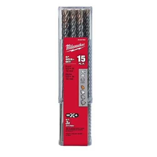 Milwaukee 3/16" X 4" X 6" SDS Plus MX4 4 Cutter Carbide Bit, 15 Pack