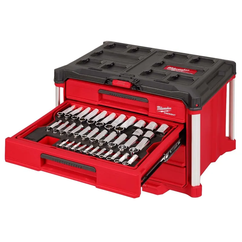 Milwaukee 242pc. 1/4”, 3/8”, & 1/2” Drive Metric & SAE Ratchet/Socket Set w/ Tool Box