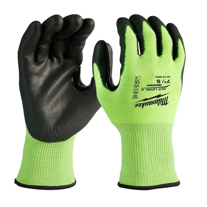 Milwaukee High Visibility Cut Level 3 Polyurethane Dipped Safety Gloves - Small