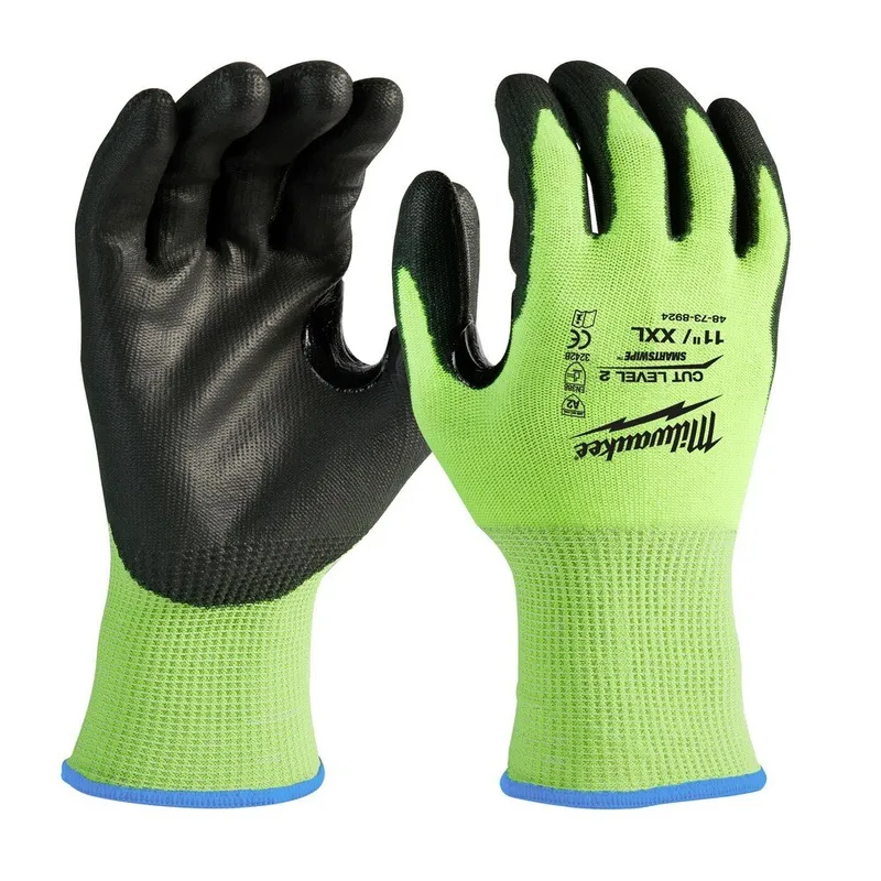 Milwaukee High Visibility Cut Level 2 Polyurethane Dipped Safety Gloves - 2X-Large