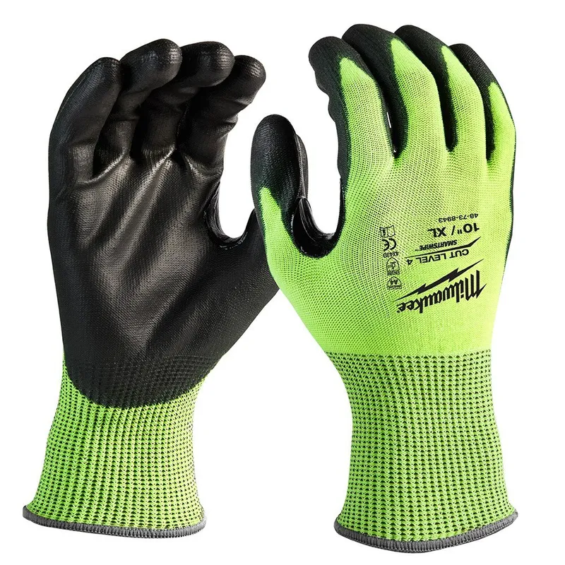 Milwaukee High Visibility Cut Level 4 Polyurethane Dipped Safety Gloves - X-Large