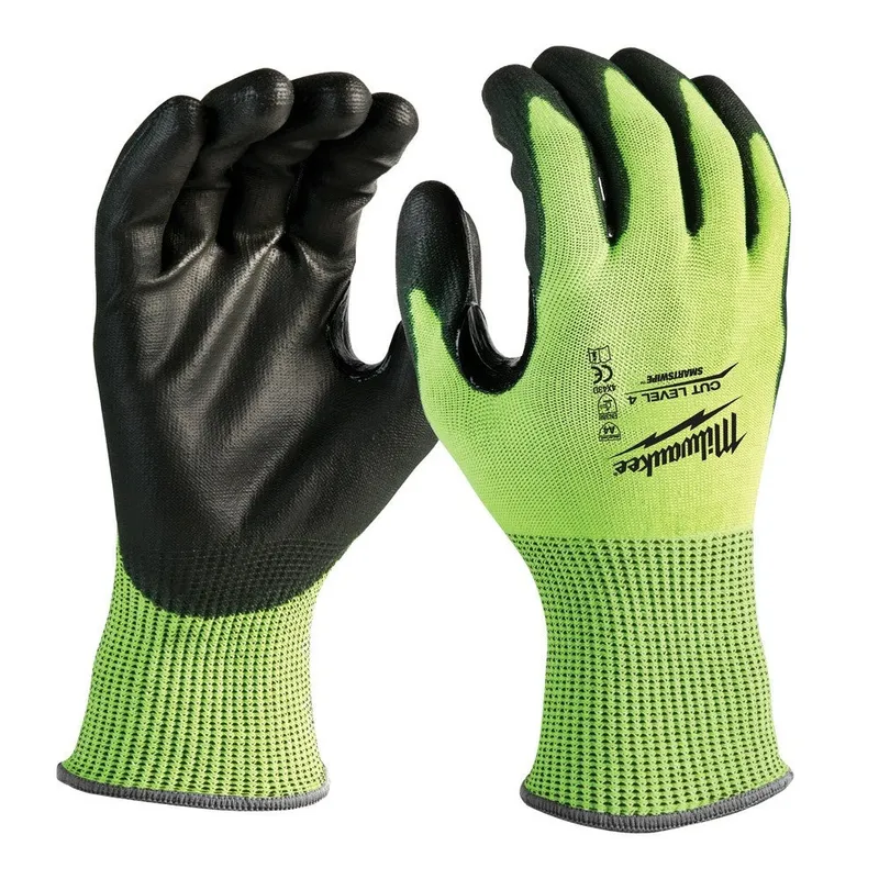 Milwaukee High Visibility Cut Level 4 Polyurethane Dipped Safety Gloves - Small