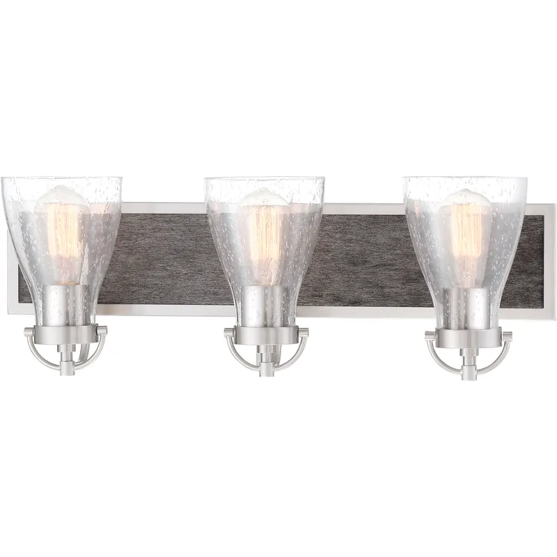 Garrison 3 Light 24 inch Brushed Nickel/Shale Wood Bath Light Wall Light