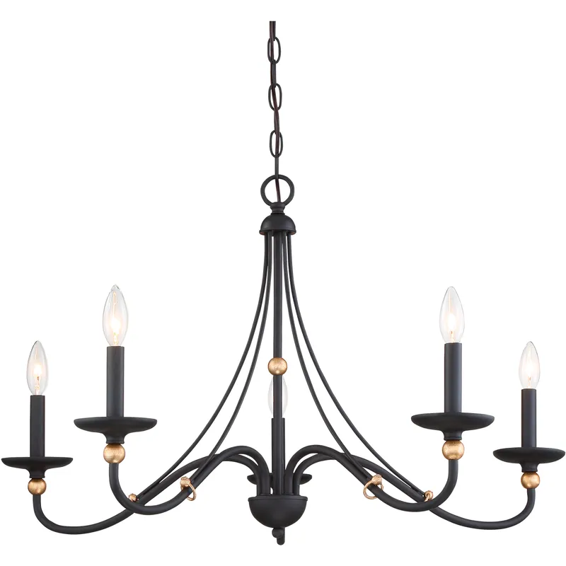 Westchester County 5 Light 34 inch Sand Coal/Skyline Gold Leaf Chandelier Ceiling Light