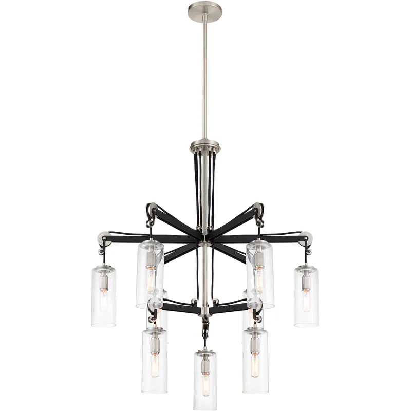 Pullman Junction 9 Light 30 inch Coal / Brushed Nickel Chandelier Ceiling Light