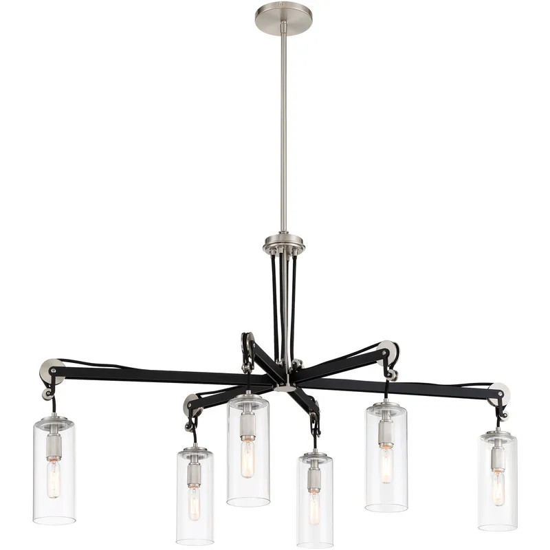 Pullman Junction 6 Light 40 inch Coal / Brushed Nickel Island Light Ceiling Light