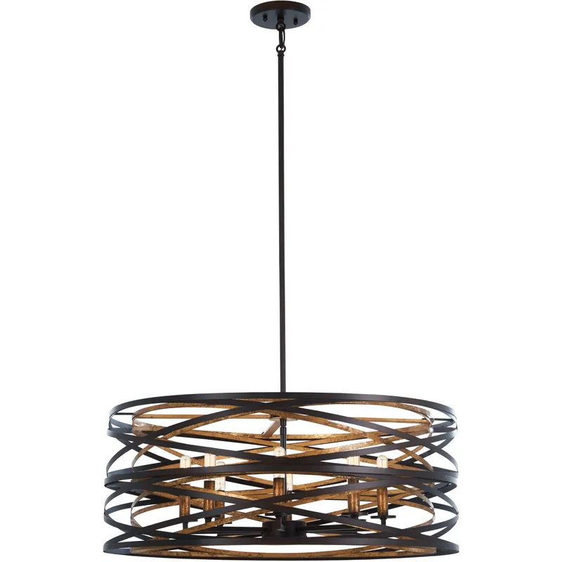 Vortic Flow 8 Light 28 inch Dark Bronze/Mosaic Gold Pendant Ceiling Light
