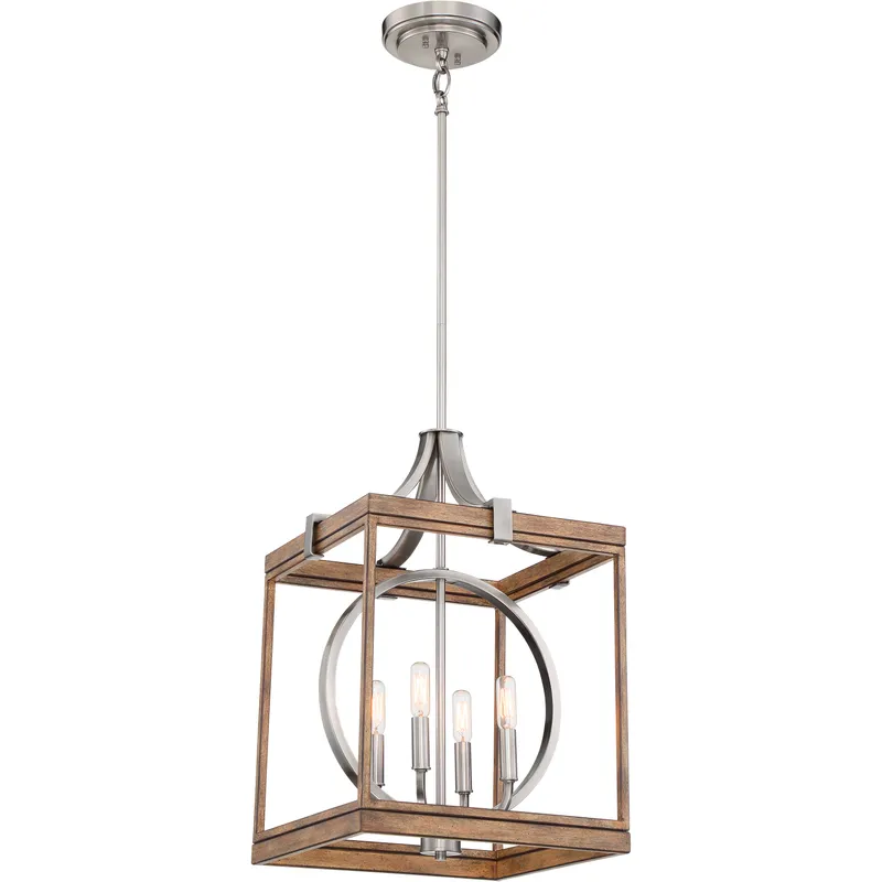 Country Estates 4 Light 14.5 inch Sun Faded Wood/Brushed Nickel Pendant Ceiling Light