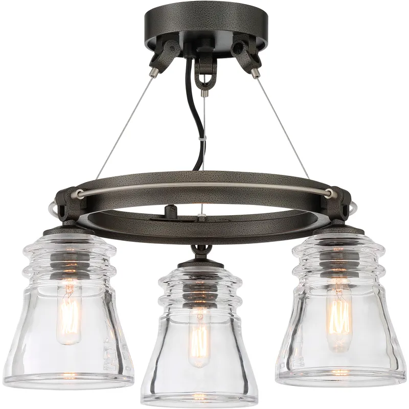 Graham Avenue 3 Light Smoked Iron/Brushed Nickel Semi Flush Ceiling Light
