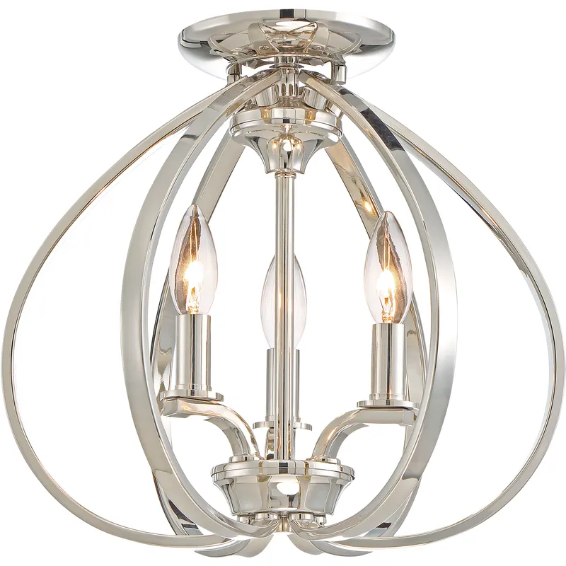 Tilbury 3 Light 14 inch Polished Nickel Semi Flush Mount Ceiling Light