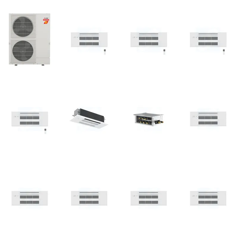 Mitsubishi Multi-Zone 60000 BTU R-454B 20 SEER2 5-Zone 1-Way Ceiling Cassette Mini Split Heat Pump System - 9K+9K+9K+9K+18K
