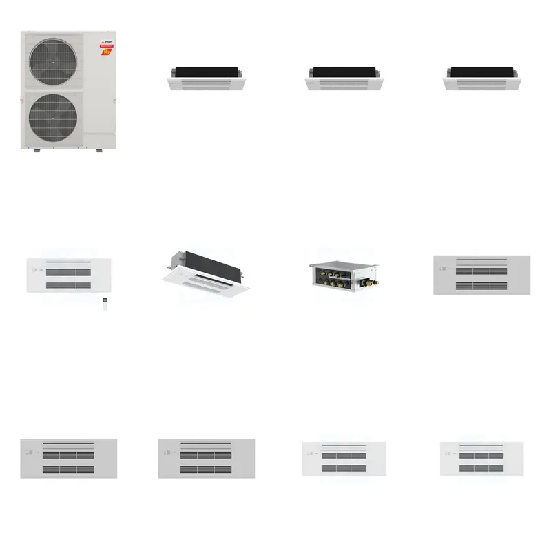 Mitsubishi Multi-Zone 60000 BTU R-454B 20 SEER2 5-Zone 1-Way Ceiling Cassette Mini Split Heat Pump System - 6K+6K+6K+9K+18K
