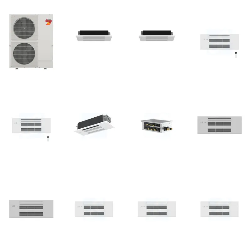 Mitsubishi Multi-Zone 60000 BTU R-454B 20 SEER2 5-Zone 1-Way Ceiling Cassette Mini Split Heat Pump System - 6K+6K+9K+9K+12K