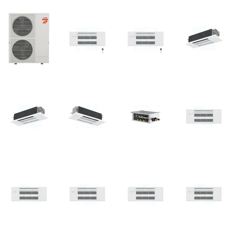 Mitsubishi Multi-Zone 60000 BTU R-454B 20 SEER2 5-Zone 1-Way Ceiling Cassette Mini Split Heat Pump System - 9K+9K+12K+12K+18K