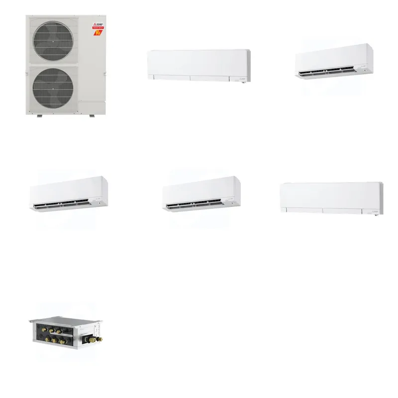 Mitsubishi Multi-Zone 60000 BTU R-454B 20 SEER2 5-Zone Wall-Mounted Hyper Heat Mini Split Heat Pump System - 6K+9K+9K+9K+12K