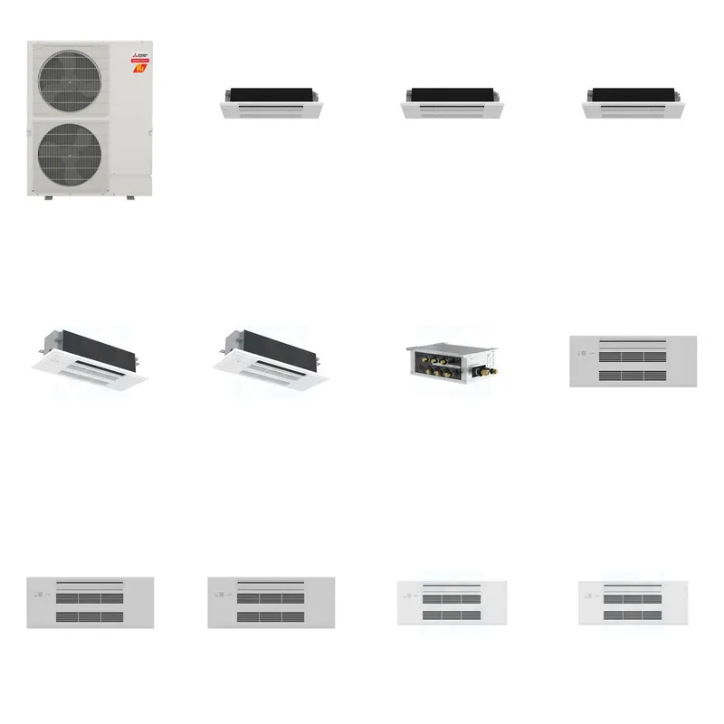 Mitsubishi Multi-Zone 60000 BTU R-454B 20 SEER2 5-Zone 1-Way Ceiling Cassette Mini Split Heat Pump System - 6K+6K+6K+18K+18K