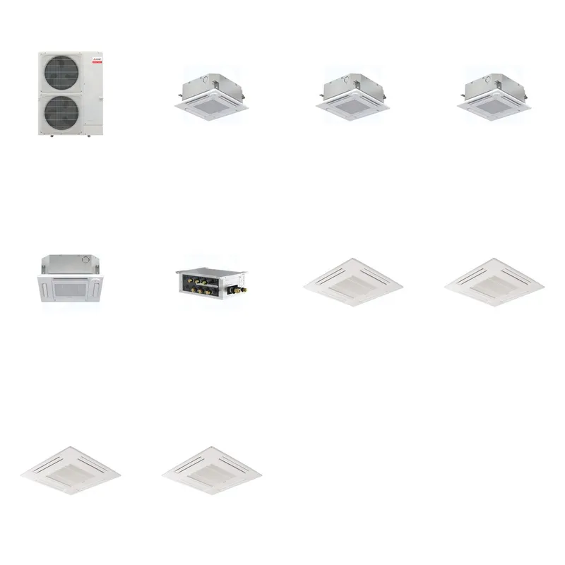 Mitsubishi Multi-Zone 48000 BTU R-454B 20 SEER2 4-Zone 2'x2' Ceiling Cassette Mini Split Heat Pump System - 9K+9K+9K+12K