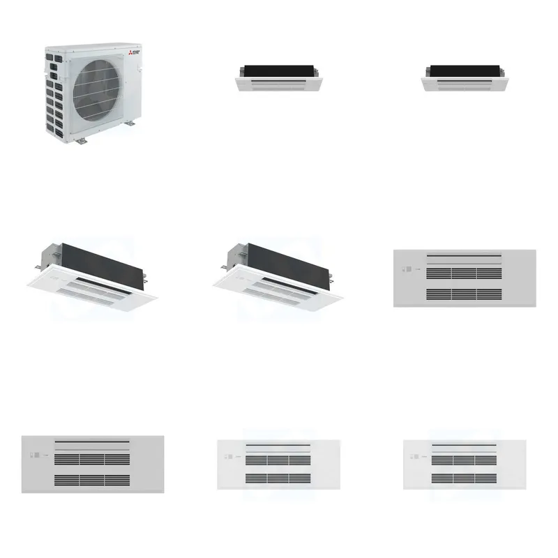 Mitsubishi Multi-Zone 40500 BTU R-454B 20 SEER2 4-Zone 1-Way Ceiling Cassette Mini Split Heat Pump System - 6K+6K+18K+18K