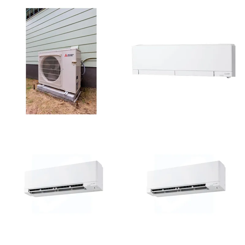 Mitsubishi Multi-Zone 22000 BTU R-454B 20 SEER2 3-Zone Wall-Mounted Hyper Heat Mini Split Heat Pump System - 6K+9K+9K