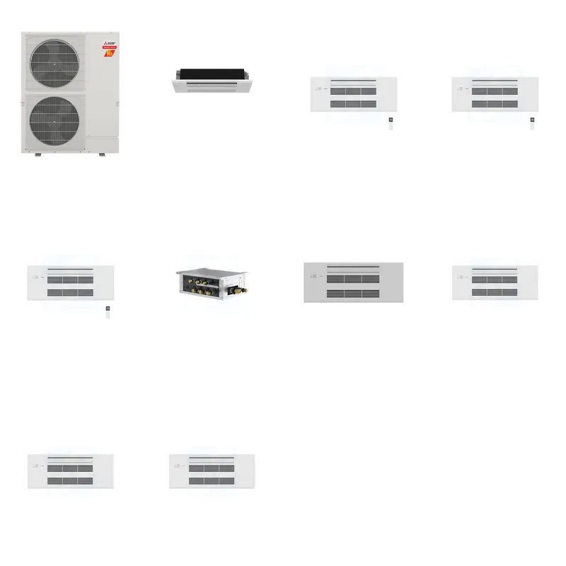 Mitsubishi Multi-Zone 60000 BTU R-454B 20 SEER2 4-Zone 1-Way Ceiling Cassette Mini Split Heat Pump System - 6K+9K+9K+9K