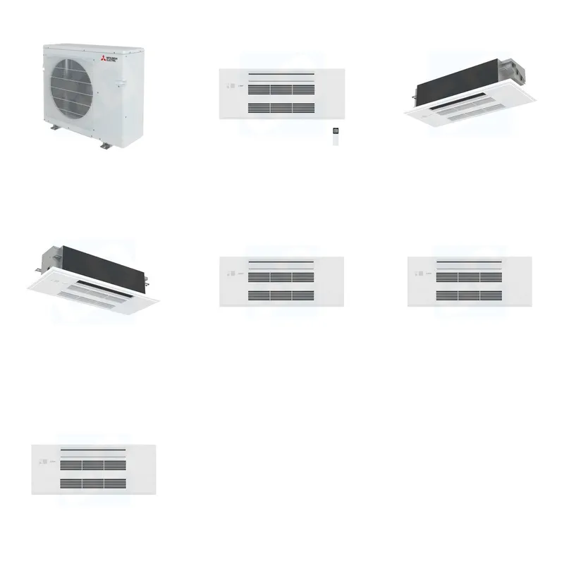 Mitsubishi Multi-Zone 36400 BTU R-454B 20 SEER2 3-Zone 1-Way Ceiling Cassette Mini Split Heat Pump System - 9K+12K+18K