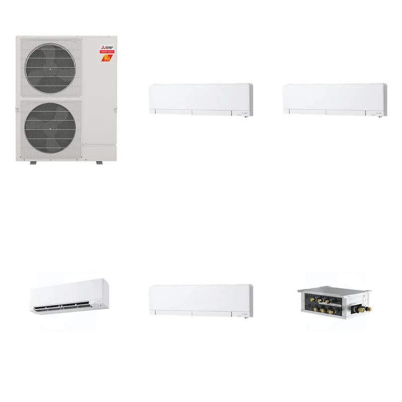 Mitsubishi Multi-Zone 60000 BTU R-454B 20 SEER2 4-Zone Wall-Mounted Hyper Heat Mini Split Heat Pump System - 6K+6K+9K+12K