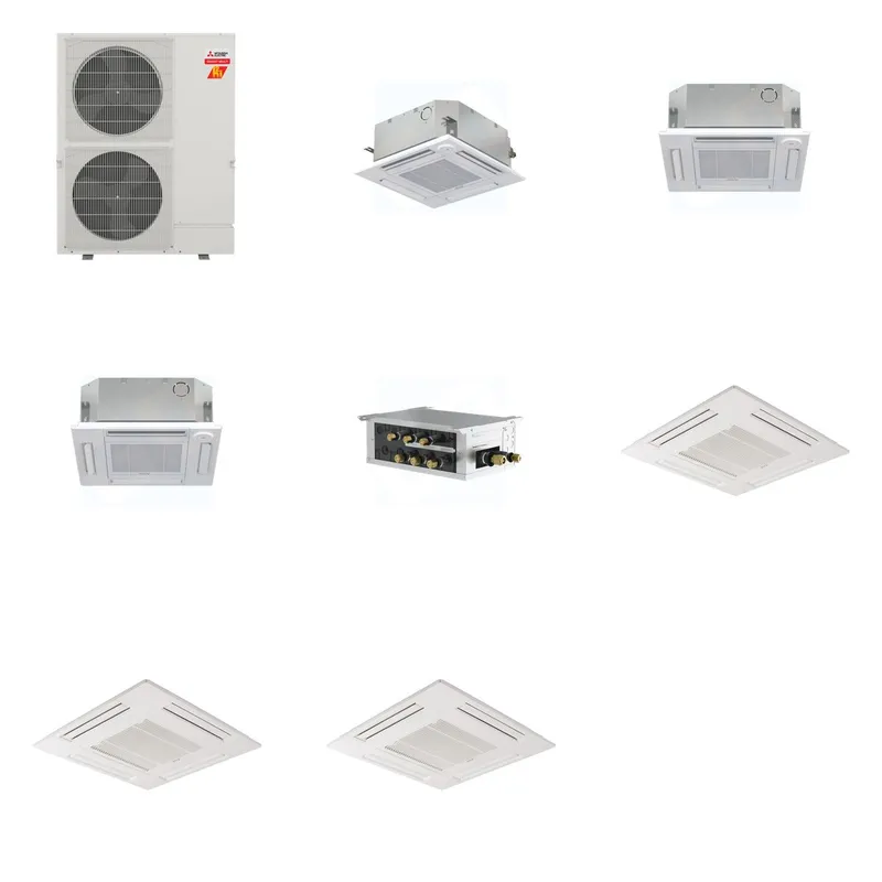 Mitsubishi Multi-Zone 60000 BTU R-454B 20 SEER2 3-Zone 2'x2' Ceiling Cassette Mini Split Heat Pump System - 9K+12K+12K
