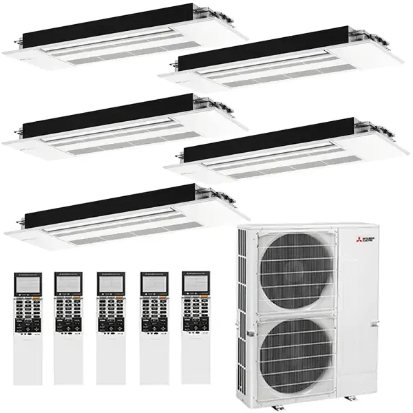 Mitsubishi Electric 5 Zone Ceiling Cassette Ductless Mini Split Heat Pump System 48,000 BTU 18.9 SEER (9K+9K+9K+9K+9K)